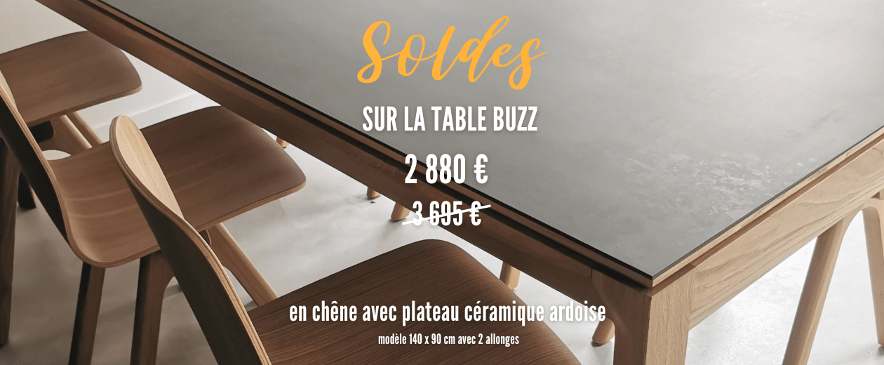 table en chêne et plateau céramique modèle BUZZ (Dasras) en soldes
